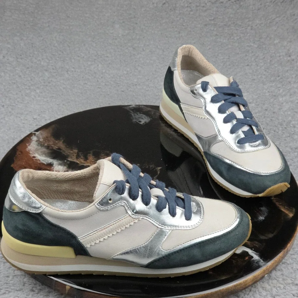 R Lararde Gill Women's Sneakers Athletic Shoes‎ Silver Beige Blue Suede size 39
